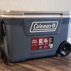 (Used Once, Excellent Condition!) Coleman 316 Series 62QT Hard Chest Wheeled Cooler, Lakeside Blue