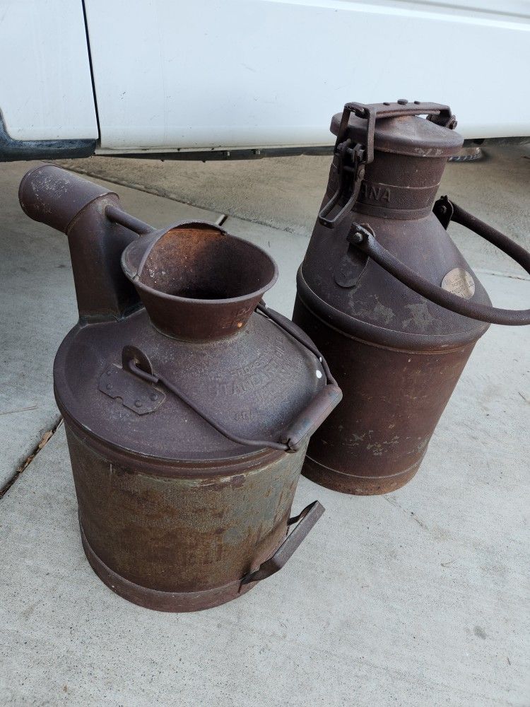 2 Antique STANDARD OIL COMPANY Jug Container oil Gas Can Metal