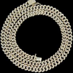 6mm 22” solid 10k gold Cuban link necklace with moissanite  stones.