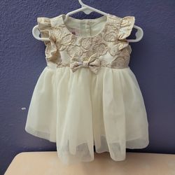 Marmellata Classics Baby Dress 3-6M Ivory Gold Tulle Bow
