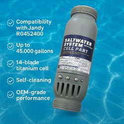 Premium Replacement Salt Cell for Jandy R0452400 / PLC1400 / APURE1400 – 14-Blade 3-Port – Up to 45,000 Gal  Untested