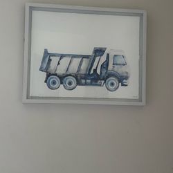 Blue dumptruck nursery framed picture
