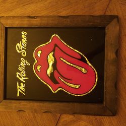 Vintage 1970s Rolling Stones Framed Glass With Gold Metal