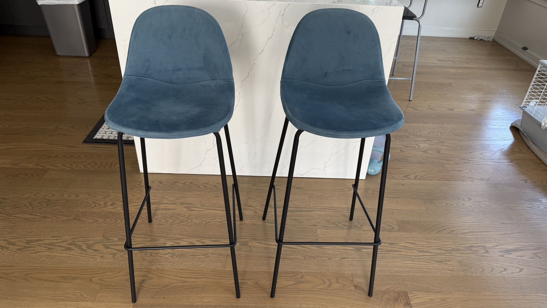 Pemberly Row Velvet Performance Counter Height Stools (Set of 2) in Ocean