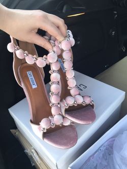 New pink velvet heels