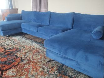 Sectional Blue Velvet  2 Bar Stool's