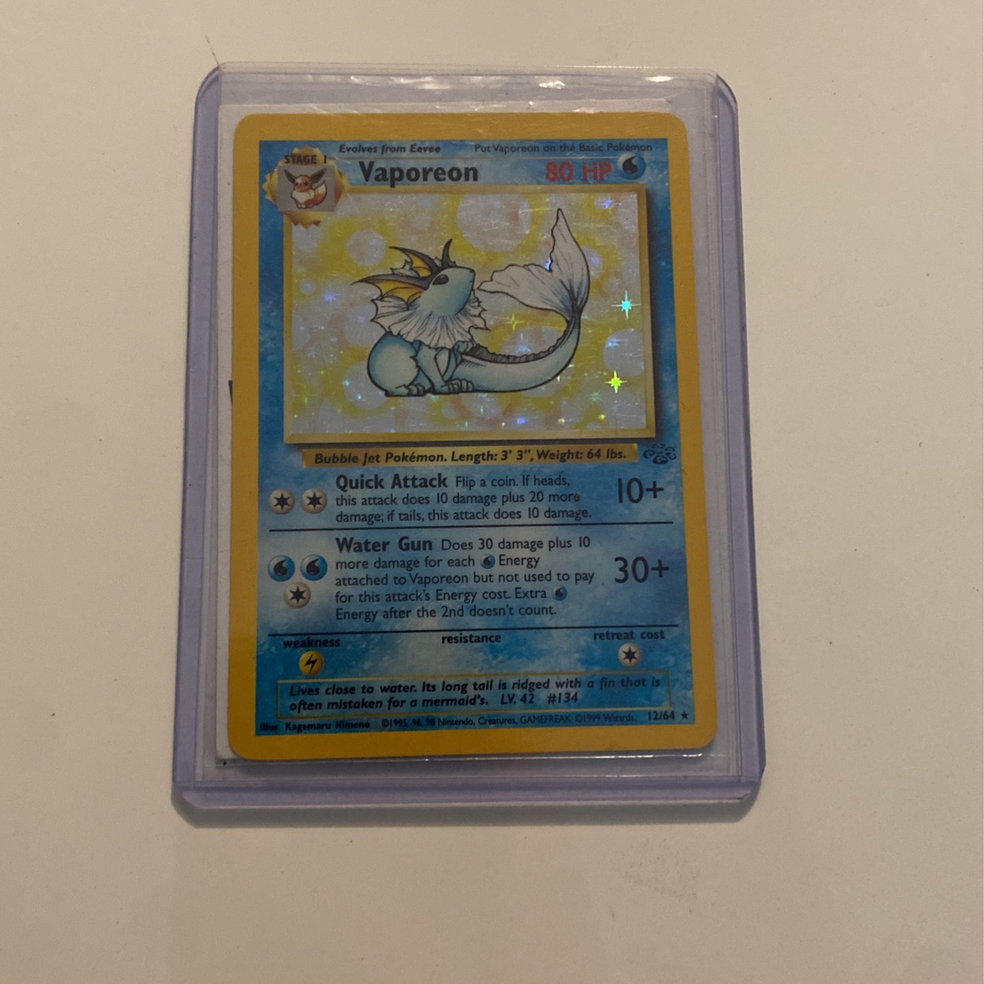 Vaporeon 1995 Holo Rare Jungle Game Card
