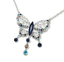 (Shipped Only) Blue Sapphire Multi Gemstone Butterfly Necklace