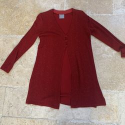Women Red Sparkly Cardigan Size 6p