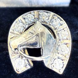 14k two tone 1CTW Natural Diamond Horseshoe & Horse lucky ring sz11