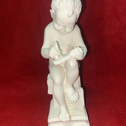 Vintage 7 Inch Alabaster Greek Boy Writing In Book Imported From Greece (5 available) 