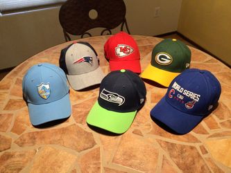 NFL Football Caps   and Chicago Cubs 2016 World Series Cap,  $12 EACH   $60 for ALL