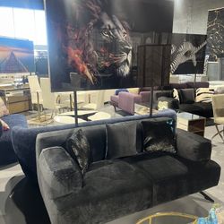 NEW LOVESEAT DARK GRAY SHINY VELVET 70x38