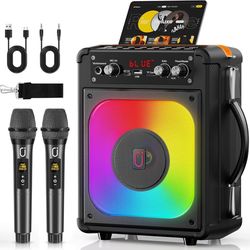 Brand New Portable Karaoke Machine w/ 2 Wireless Microphones – Bluetooth Party Speaker RGB Lights