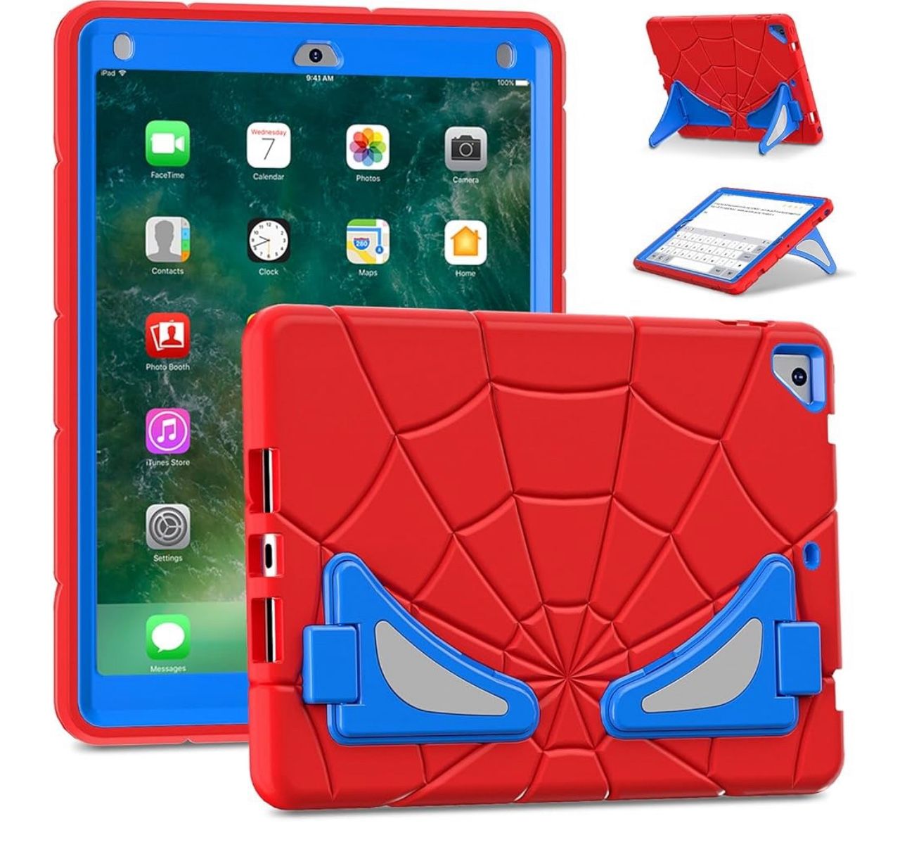 iPad 5th/6th Generation IP 9.7 In Spider-Man Themed Case Red And Blue Kickstand