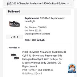 2003 Avalanche Replacement Headlights With Bulbs