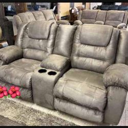 Cobblestone Reclining Loveseat With Cup Holders And Sofa 🤩 Brand New💥 Living Room Set ✅