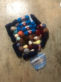 Large Yarn Lot with Knitting Needles