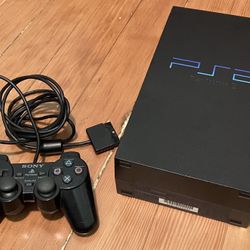 Black Fat PS2 and Black PS2 DualShock Controller Bundle - BOTH WORKING / GOOD CONDITION
