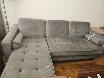 Gray Couch, Reversible Chaise Ottoman