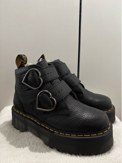 Doc Marten Devon Heart Platform Boot Size 6 Black Leather Dr Martin Docs