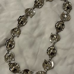 Vintage Danecraft Sterling Silver Rose Necklace & Earring Set