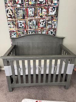 Gray Wood Baby Crib