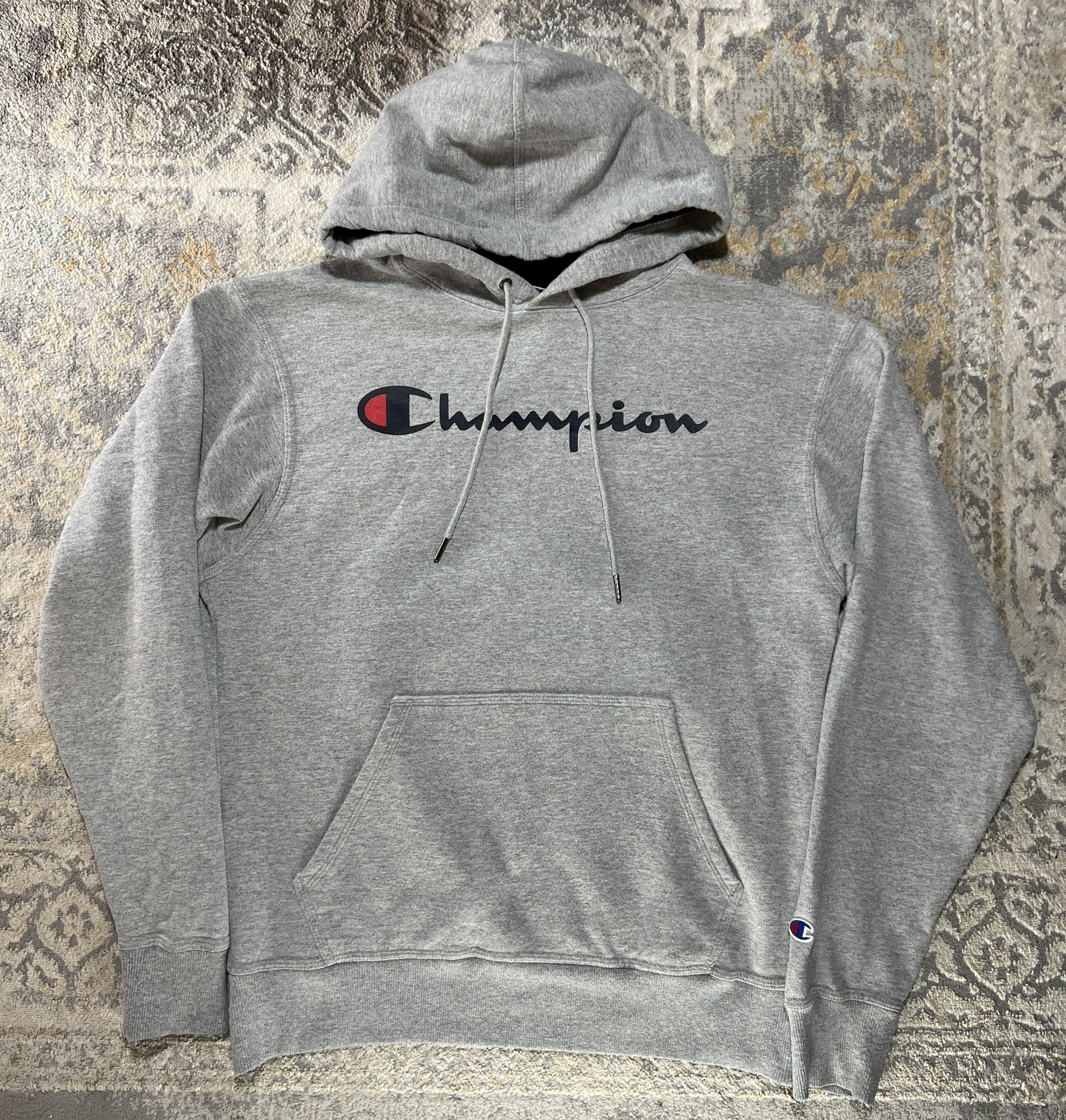 Champion Sweatshirt Men's Size M Gray Hoodie Spell out Chest Sweater