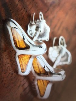 Hawaiian jewelry Koa Wood silver whale tail earring