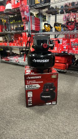 Husky 3 Gal. 120 PSI Portable Electric Oil-Free Light Duty Pancake Air Compressor with Fold Down Handle and 1-Quick Coupler