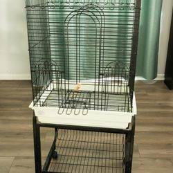Powdered Steel Open Top Bird Cage + Rolling Stand