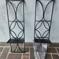Pair of Elegant Black Metal Wall Plant Candle Wall Mount / Decorative Shelves