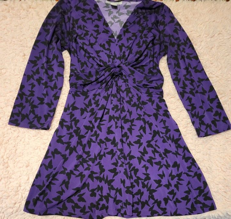 NWOT MOTHERHOOD MATERNITY DRESS PURPLE AND BLACK BUTTERFLY PRINT SIZE S 