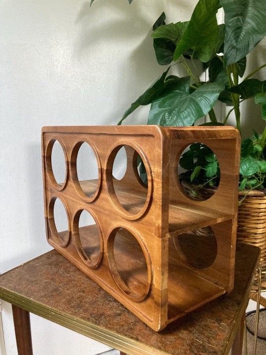 6 Slot Wine Bottle Table Top Rack - Wooden | MCM | Boho