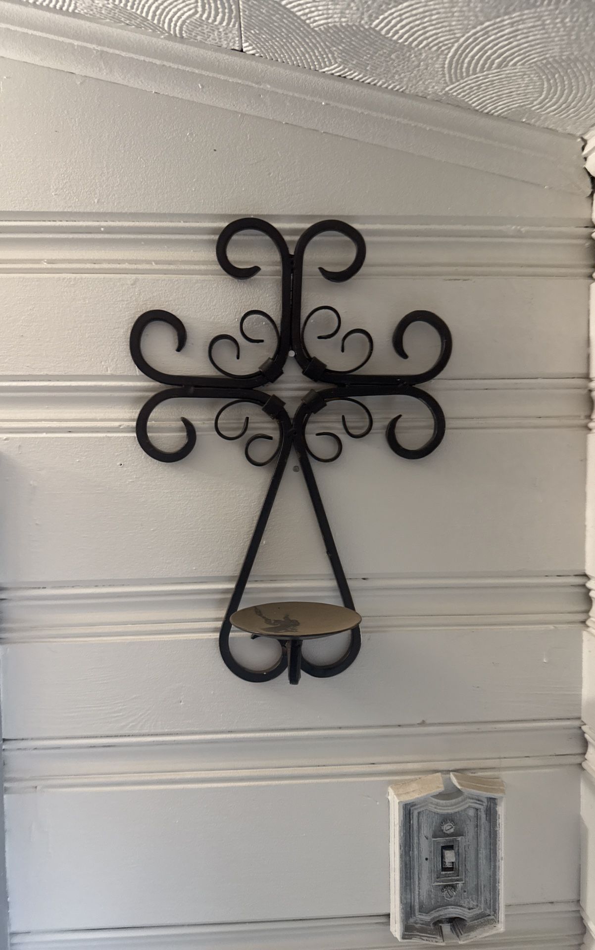 15” Iron Cross Candle Holder Wall Decor
