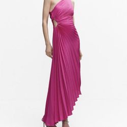 Hot pink ruched one shoulder maxi dress #party #eveningwear #prom size Medum new 