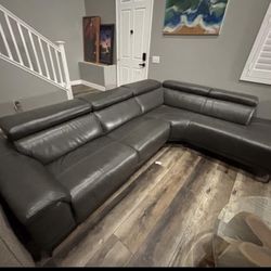 Grey Leather Reclining Sectional