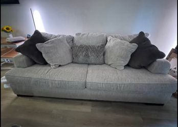 Light Beige Fabric Sofa with Accent Pillows
