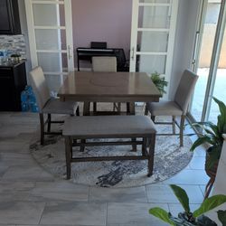 Living Spaces Brown Hyland Counter Table With Lady Susan And Chair Set With Bench