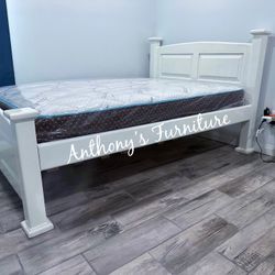 White Full Bed With Mattress 