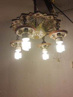 Antique ISCO Art Deco Art 5 Light Chandelier