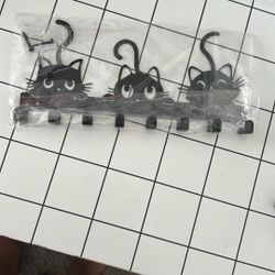 Cute Cat Wall Hook Rack – Metal – 5 Hooks for Keys, Leashes, or Towels 🐾”