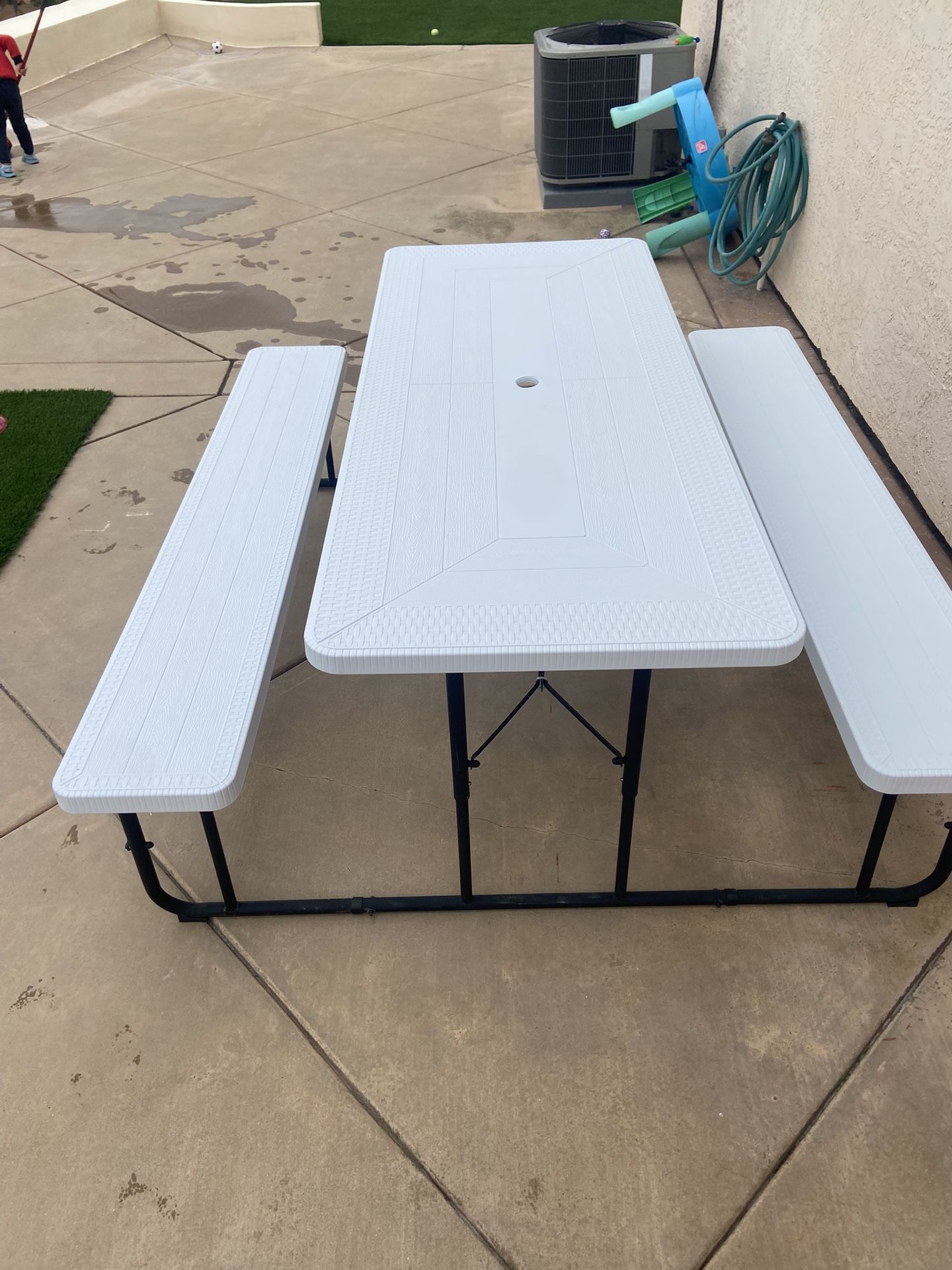 Foldable Outdoor White Table With Bench