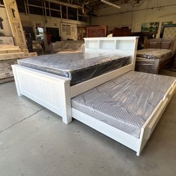 White Full Twin Trundle And 2 Foam Mattresses 