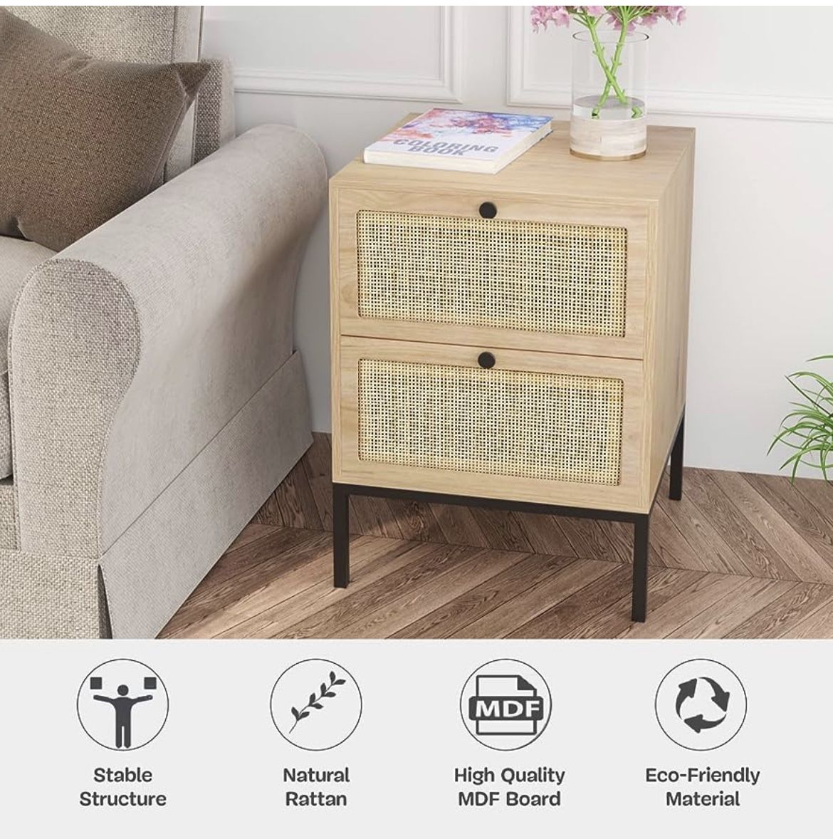 Brand new Rattan Nightstand with Drawers End Table Bedside Table