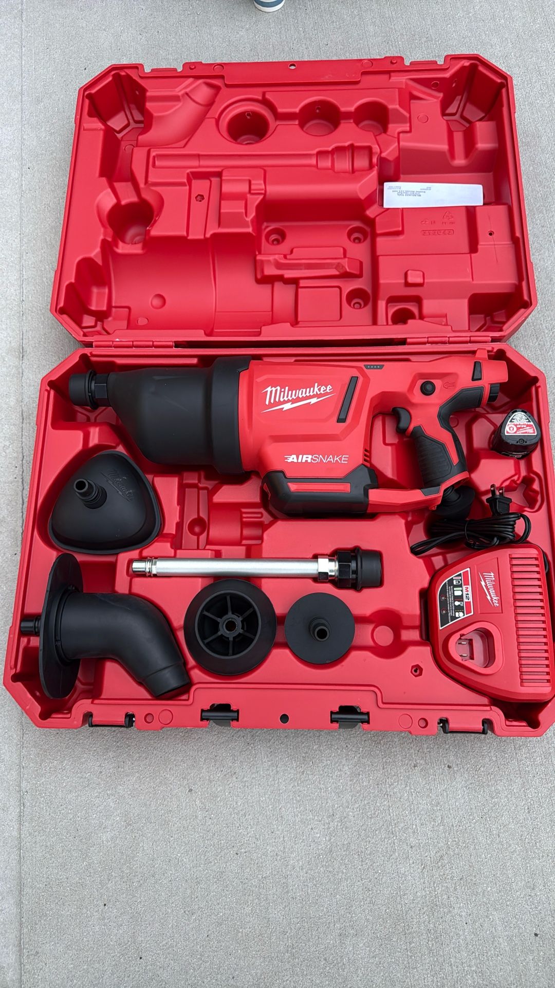M12 12-Volt Lithium-Ion Cordless Drain Cleaning Airsnake Air Gun Kit with (1) 2.0Ah Battery, Toilet Attachments