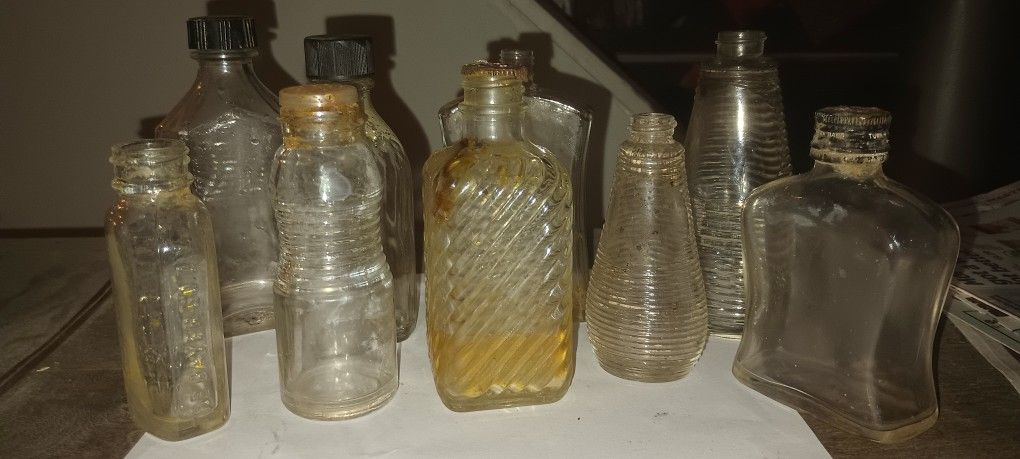 Vintage/Antique Lot Of 9 Glass Bottles