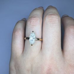 Marquise Cut Engagement Ring |  2.0 CT Moissanite Diamond Ring | 10K Yellow Gold Ring | Statement Ring | Anniversary Ring |  Promise Ring