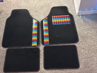4-Piece Black Car Floor Mat Set Rainbow Accent