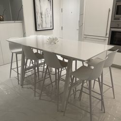 Custom White Quartz Counter Height Kitchen Table